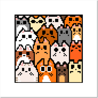 Kawaii Pixel art Cat Pattern Posters and Art